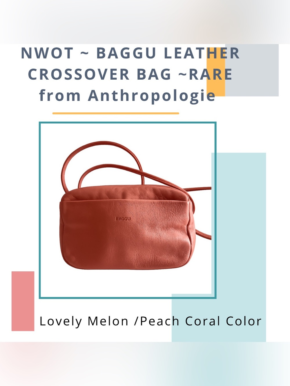 BAGGU Leather Crossbody Bag in Peach Coral